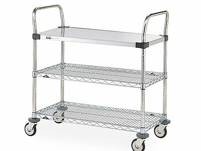 Mehrzweckwagen mit 1 geschlossenem Regal und 2 Drahtregalen