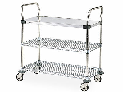 Multifunctionele trolley met 1 gesloten legplank en 2 draadlegplanken