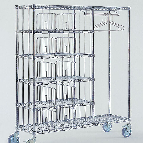 Configurable mobile gown rack with 15 baskets