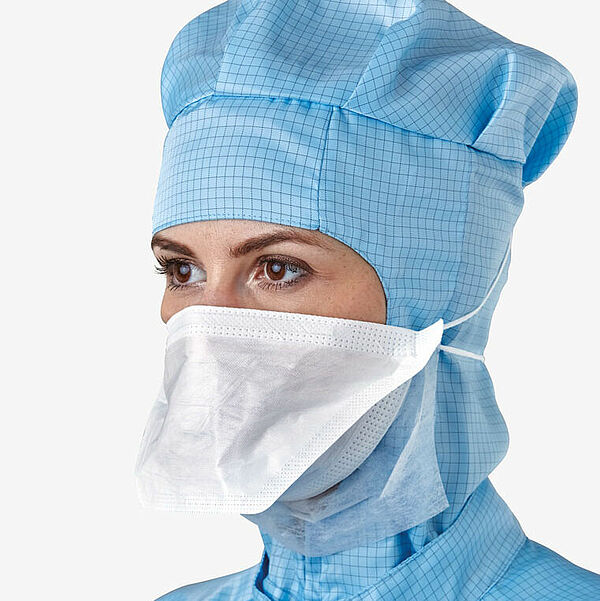 Disposable face mask, pouch-shaped (duckbill design)