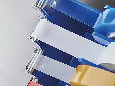 Viervoudige plakbandroller, gepoedercoat (blauw), max. 1" breed