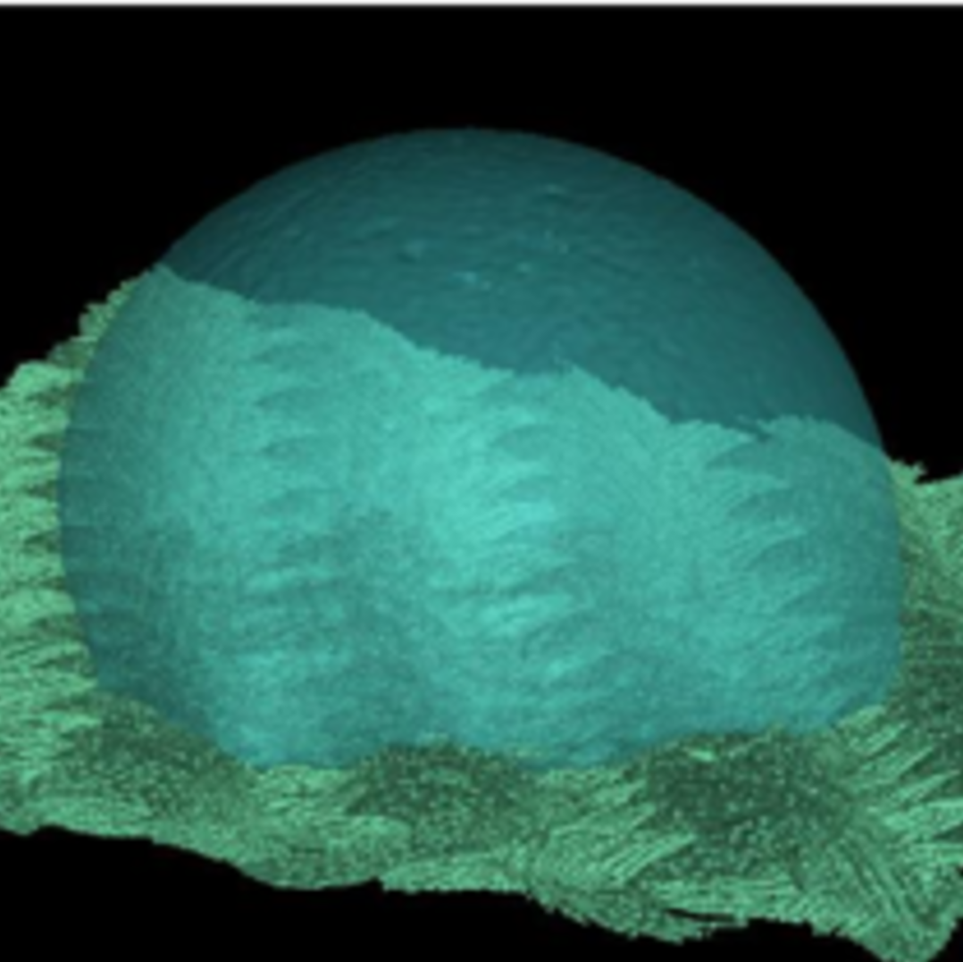 Vue 3D générée à partir de données TDM d'une goutte sur un échantillon de tissu © OHB